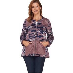 LOGO by Lori Goldstein Womens Brushed Camo Zip Front Jacket Size 12